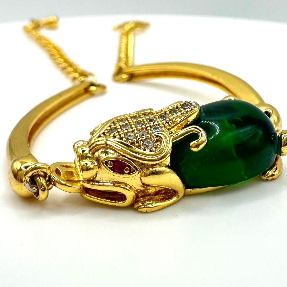 Chinese gold plated Naga green glass cubic zirconia real ruby Buddhist bracelet